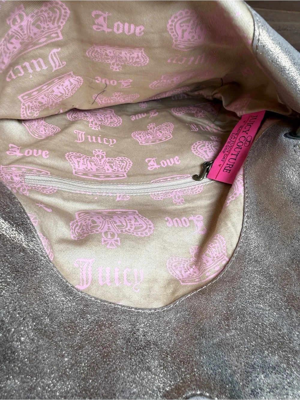 Juicy Couture Metallic Bronze Shoulder Bag with Studded Heart Charm